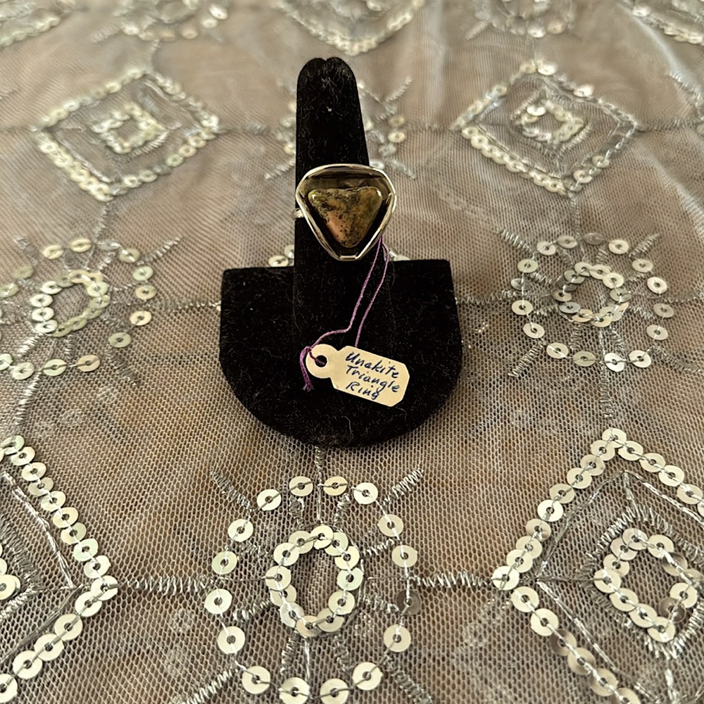 Unakite Triangle Ring.  Very good costume quality ring.  Adjustable